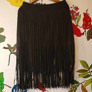 Black fringe faux suede skirt